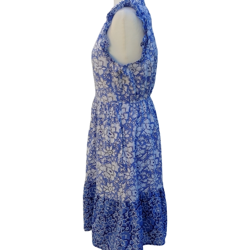 J. Crew Cotton Tiered Ruffle Midi Dress Blue Floral Women's size 10 - Picture 12 of 17